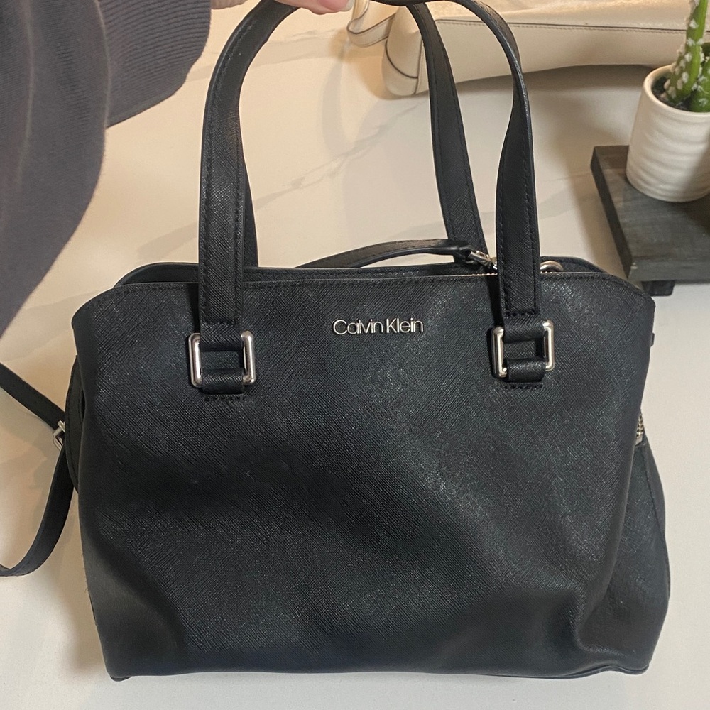 Calvin Klein Black Saffiano Leather Satchel
